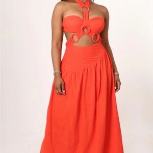 Vibrant Orange Cutout Maxi Dress